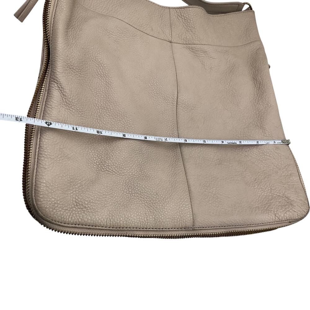 Tory Burch Shoulder Hobo Bag Ivy Pebbled Leather Expandable Zip Shell Pink Cream - Picture 9 of 10